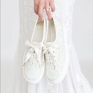 Keds x Kate spade white glitter sneakers!